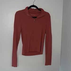 Quarter zip ribbed long sleeve top